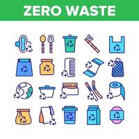 Zero Waste Reusable Collection Icons Set Vector