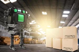 Robot arm Object for manufacturing industry technology Product export and import of future Robot cyber in the warehouse by hand mechanical future technology photo