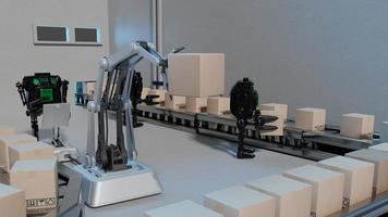 Robot arm Object for manufacturing industry technology Product export and import of future Robot cyber in the warehouse by hand mechanical future technology photo