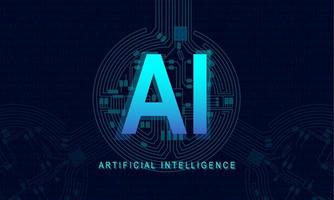 AI text with circuit lines on binary code background. Artificial intelligence abstract template. Concept of Technology, Engineering, Learning, Business and Science vector illustration.
