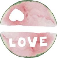 Watercolor illustration of watermelon, half a watermelon, a piece of watermelon, a slice of watermelon. Watermelon love and hearts vector