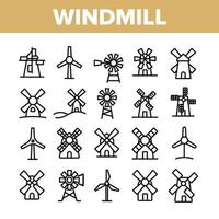 Windmill Building Collection Icons Set Vector