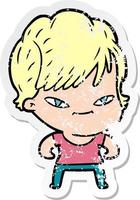 distressed sticker of a cartoon happy woman vector