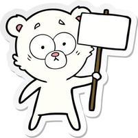sticker of a nervous polar bear cartoon with protest sign vector