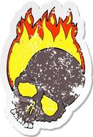 retro distressed sticker of a cartoon burning skull vector