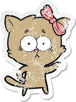 distressed sticker of a cartoon cat vector