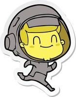 sticker of a happy cartoon astronaut man vector