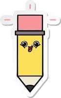 sticker of a cute cartoon pencil vector