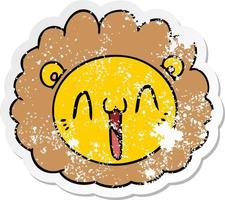 distressed sticker of a cartoon lion face vector