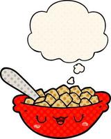 cute cartoon bowl of cereal and thought bubble in comic book style vector