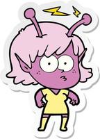 sticker of a cartoon alien girl vector