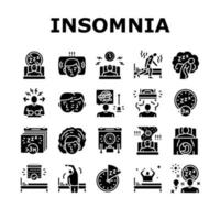 insomnio persona problema crónico iconos conjunto vector