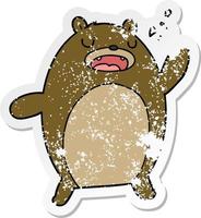 distressed sticker of a funny cartoon bear vector