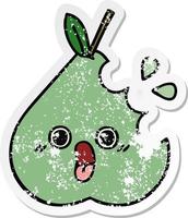 distressed sticker of a cute cartoon green pear vector