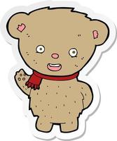 sticker of a cartoon teddy bear waving vector