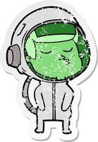 distressed sticker of a cartoon confident astronaut vector