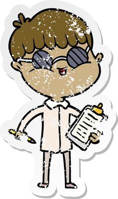 distressed sticker of a cartoon boy wearing spectacles