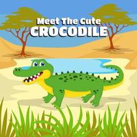 crocodile in the African prairie swamp, vector, editable, eps 10, illustration of children's stories, coloring, book covers, posters, websites, printing and more vector