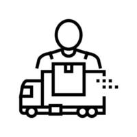 Ilustración de vector de icono de línea de camión y trabajador de servicio de entrega de mudanzas
