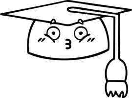 sombrero de graduación de dibujos animados de dibujo lineal vector