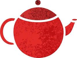 retro illustration style cartoon red tea pot vector