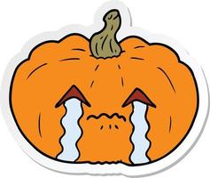 sticker of a cartoon crying halloween pumpkin vector