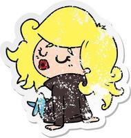 distressed sticker cartoon of cute kawaii girl vector