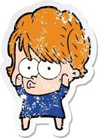 distressed sticker of a cartoon woman vector