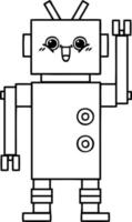 line drawing cartoon happy robot vector