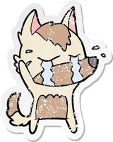 distressed sticker of a cartoon crying wolf vector