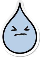 sticker of a quirky hand drawn cartoon emotional rain drop vector