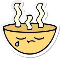 sticker of a cute cartoon bowl of hot soup vector