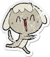 distressed sticker of a cute cartoon dog vector