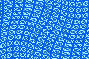 White outline fish pattern on blue background, blue and white abstract background. vector