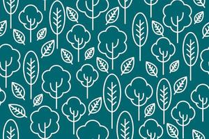 Outline forest pattern. Seamless, repeating pattern with line art leaves and trees. Nature repeating background design. vector