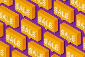 Sale text on button isometric, 3D rendering, pattern, repeating sale button pattern background. vector