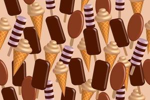 Ice cream illustration pattern. Seamless pattern with chocolate ice creams, repeating seamless pattern. vector