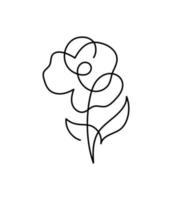 Continuous One Line art Drawing Vector Calligraphic Flower logo. Black Sketch of Plants Isolated on White Background. Illustration Minimalist Prints