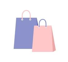 Two shopping bags flat cartoon illustration design for icon website. Trendy pink and purple cute vector black Friday