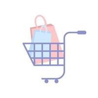 Shopping cart full of shopping bags. Vector flat design illustration with isolated white background