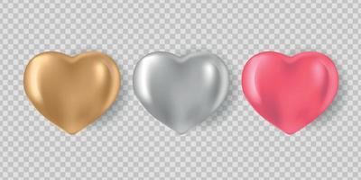 Set of realistic 3d hearts isolated on white background.