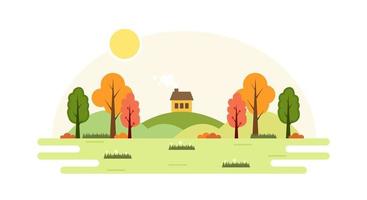 hill with a house in countryside flat design vector illustration. Spring rural landscape. Suburban traditional house. Family home. Vector illustration.