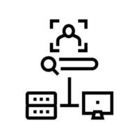 base de datos del servidor para la cara de almacenamiento, ilustración de vector de icono de línea de aplicación de id de cara en línea