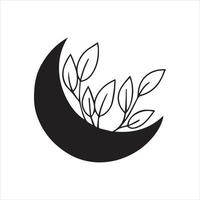 ilustración vectorial dibujo lineal. luna y hojas de plantas. el tema de la magia, el misticismo, el esoterismo. celestial vector