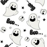 seamless pattern for halloween. cute characters, ghosts, pumpkins, skeletons on a white background. print for kids vector