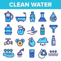 Clean Water Line Icon Set Vector. Nature Care. Drop Fresh Clean Water. Drink Eco Icon. Thin Outline Web Illustration vector