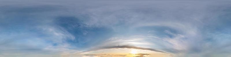 dark sky before sunset with beautiful awesome clouds. Seamless hdri panorama 360 degrees angle view with zenith for use in 3d graphics or game development as sky dome or edit drone shot photo