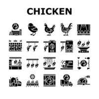 Chicken Meat Factory Collection Icons Set Vector