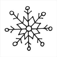 ilustración vectorial en estilo garabato. lindo copo de nieve simple. copo de nieve en estilo escandinavo, dibujo lineal aislado en fondo blanco. clipart vector