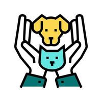 manos sosteniendo gato y perro color icono vector ilustración